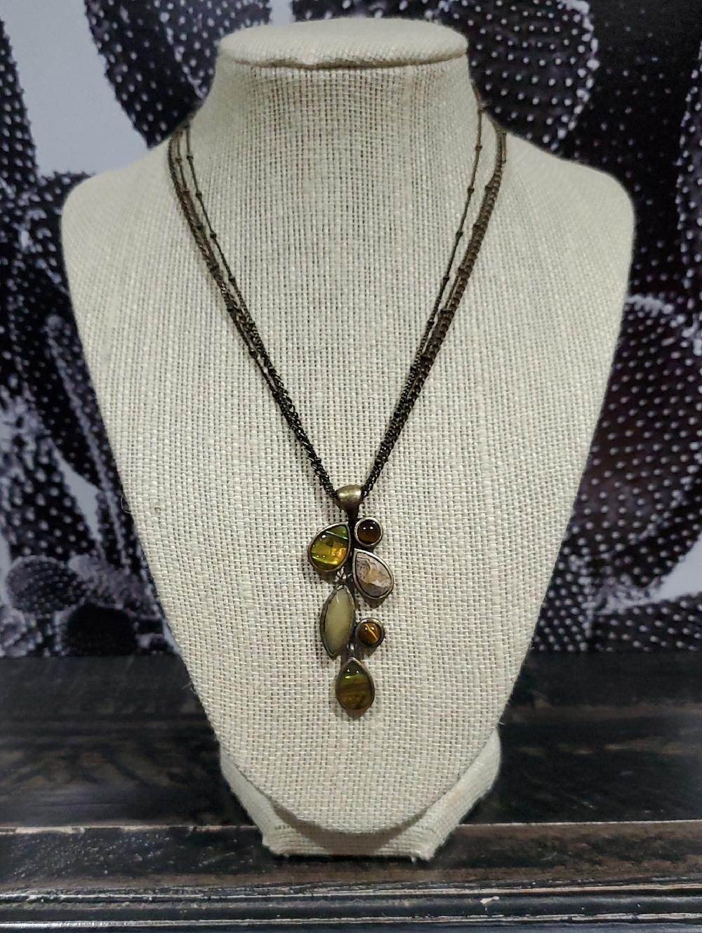 Lia Sophia Olive and Brown Multi-Stone Drop Necklace Casual Or Dressy Timeless